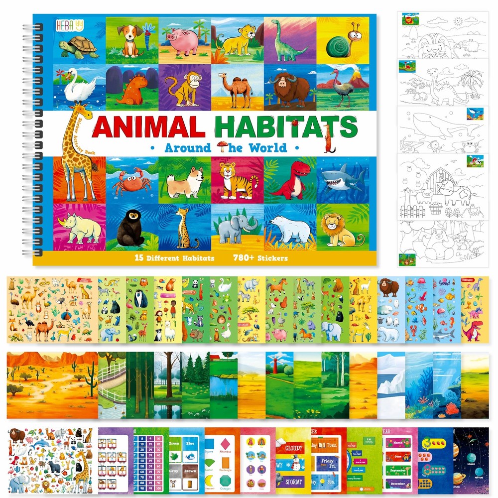 Animal Habitat Sticker Book 780+ Stickers 15 Scenes