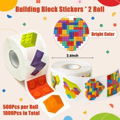 1000Pcs Block Stickers for Kids, 2 Roll Colorful Bricks Paper Self Adhesive H…