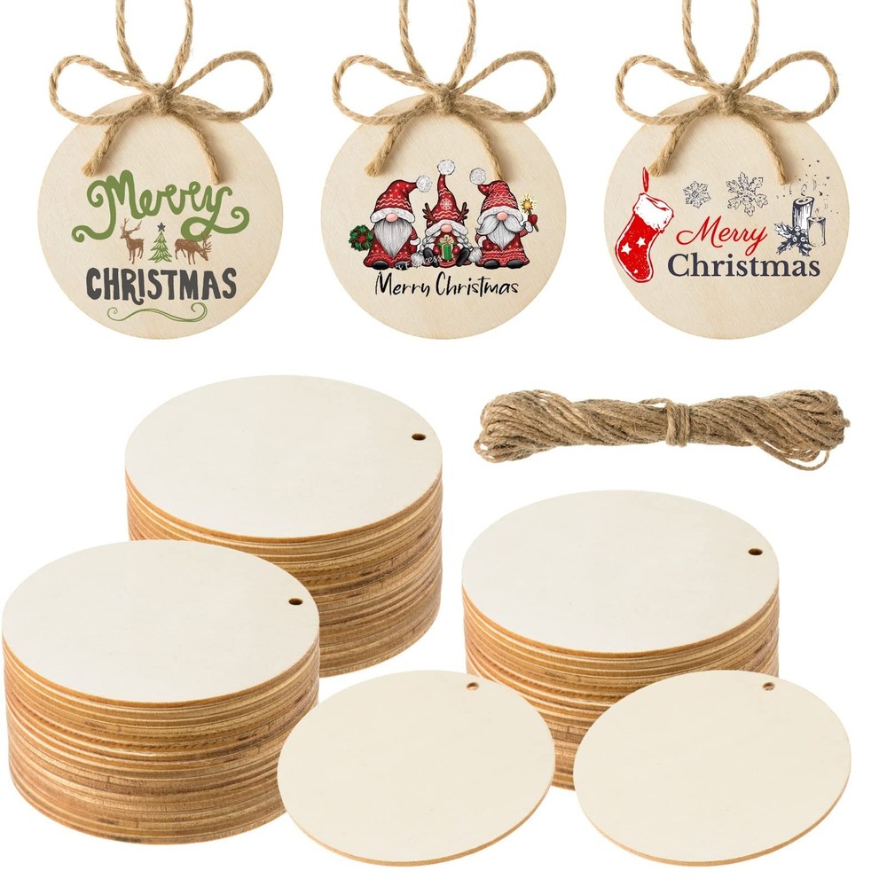 60 Unfinished Wooden Circles with Holes, 3 Inch Wood Discs for Crafts, Blank …