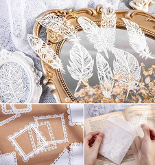 40Pcs Lace Scrapbooking Supplies Cutout Scrapbook Paper Flower Leaves Feather Fr