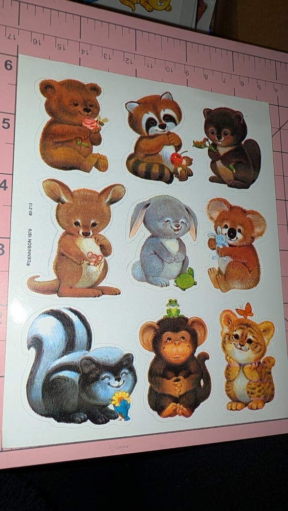 Vintage Stickers Dennison Animals Koala Kangaroo Raccoon 1 Sheet READ