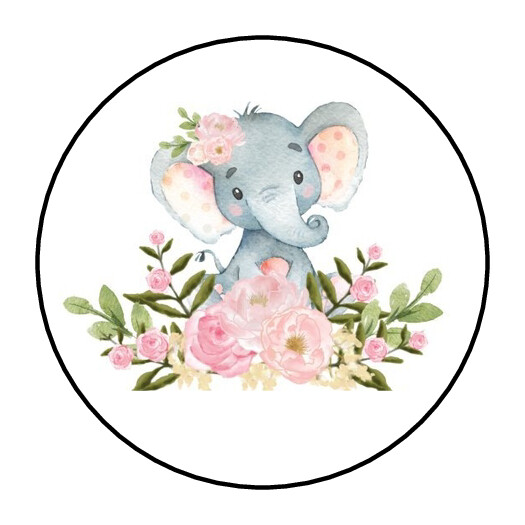 30 1.5″ GIRL ELEPHANT ROUND STICKERS ENVELOPE SEALS FAVOR LABELS