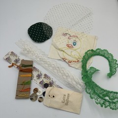 Vintage Ephemera Junk Journal Kit Craft -Supplies Fabric Buttons Cards Paper Mix