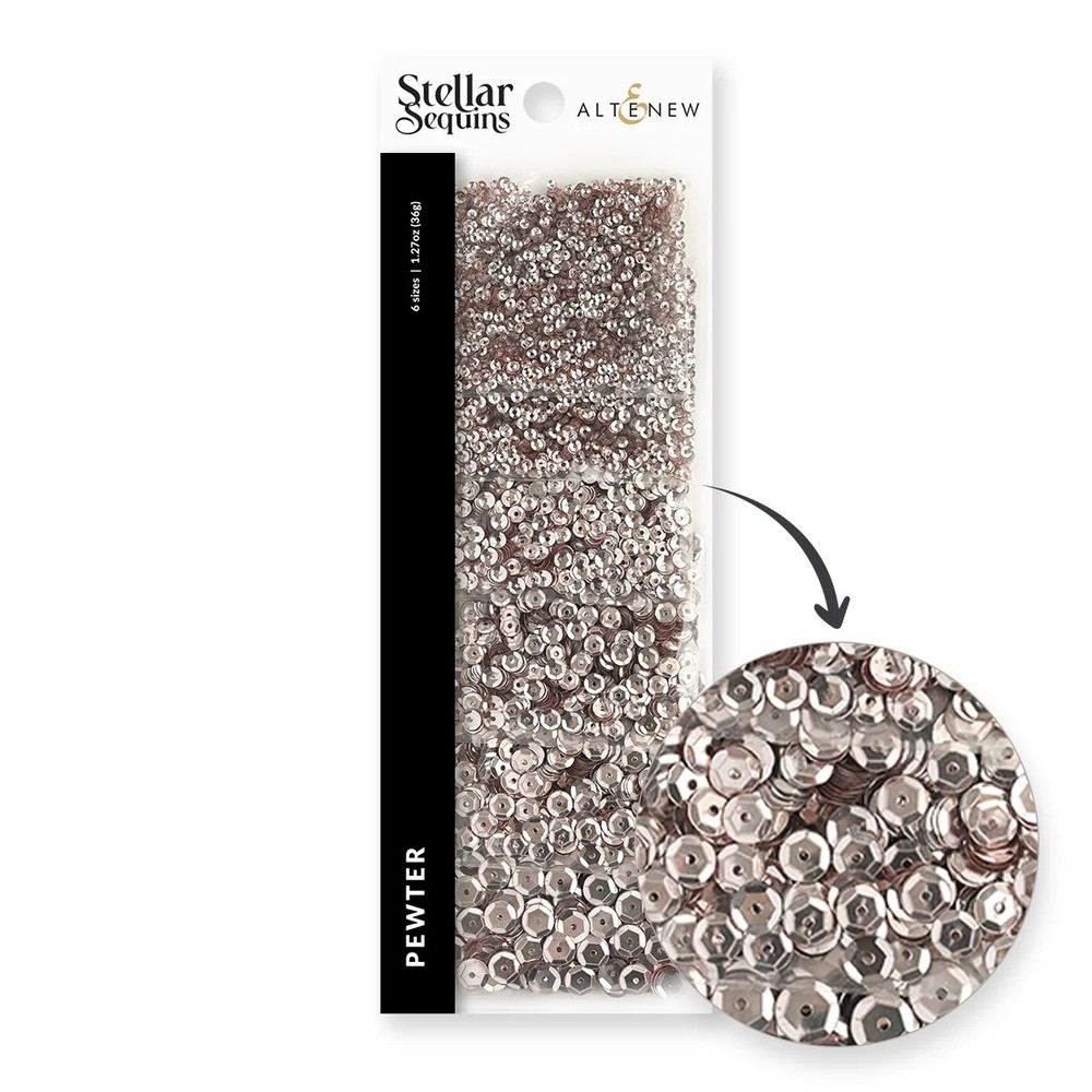 ALTENEW – STELLAR SEQUINS – PEWTER – 6 SIZES, 2mm, 3mm, 4mm, 5mm, 6mm, 8mm