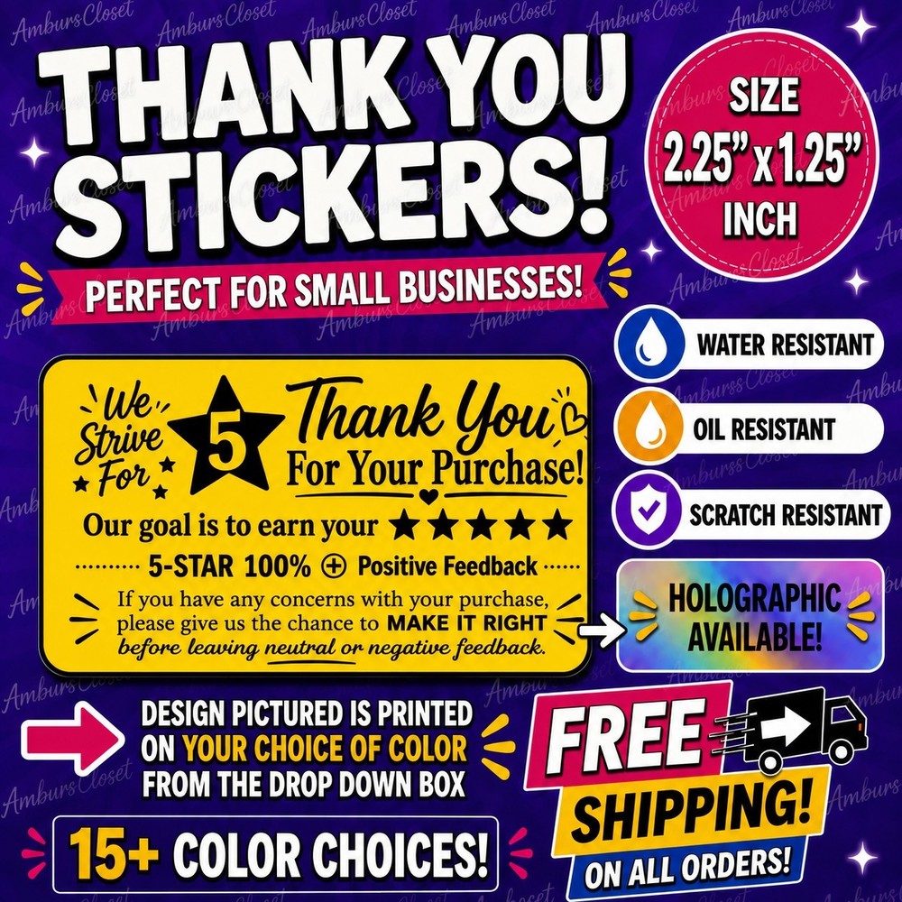 50 THANK YOU STICKERS 2.25″ LABELS SEALS SHIPPING PACKAGING ORDERS 5-STAR REVIEW