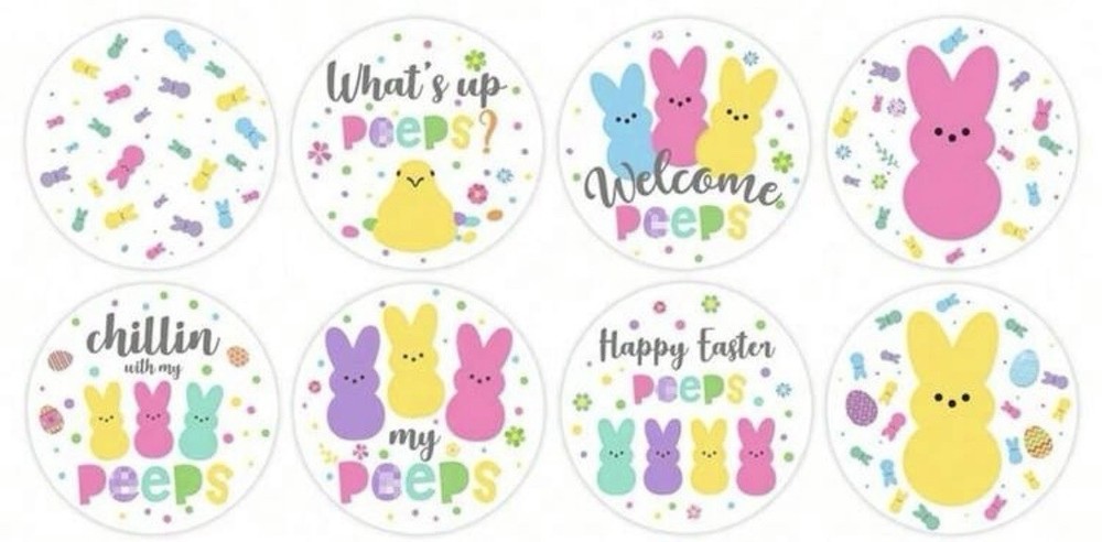 40 PCs Round 1” Happy Easter Peeps Bunny Stickers Party Decorations Env Seals