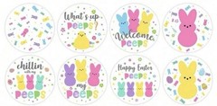 40 PCs Round 1” Happy Easter Peeps Bunny Stickers Party Decorations Env Seals