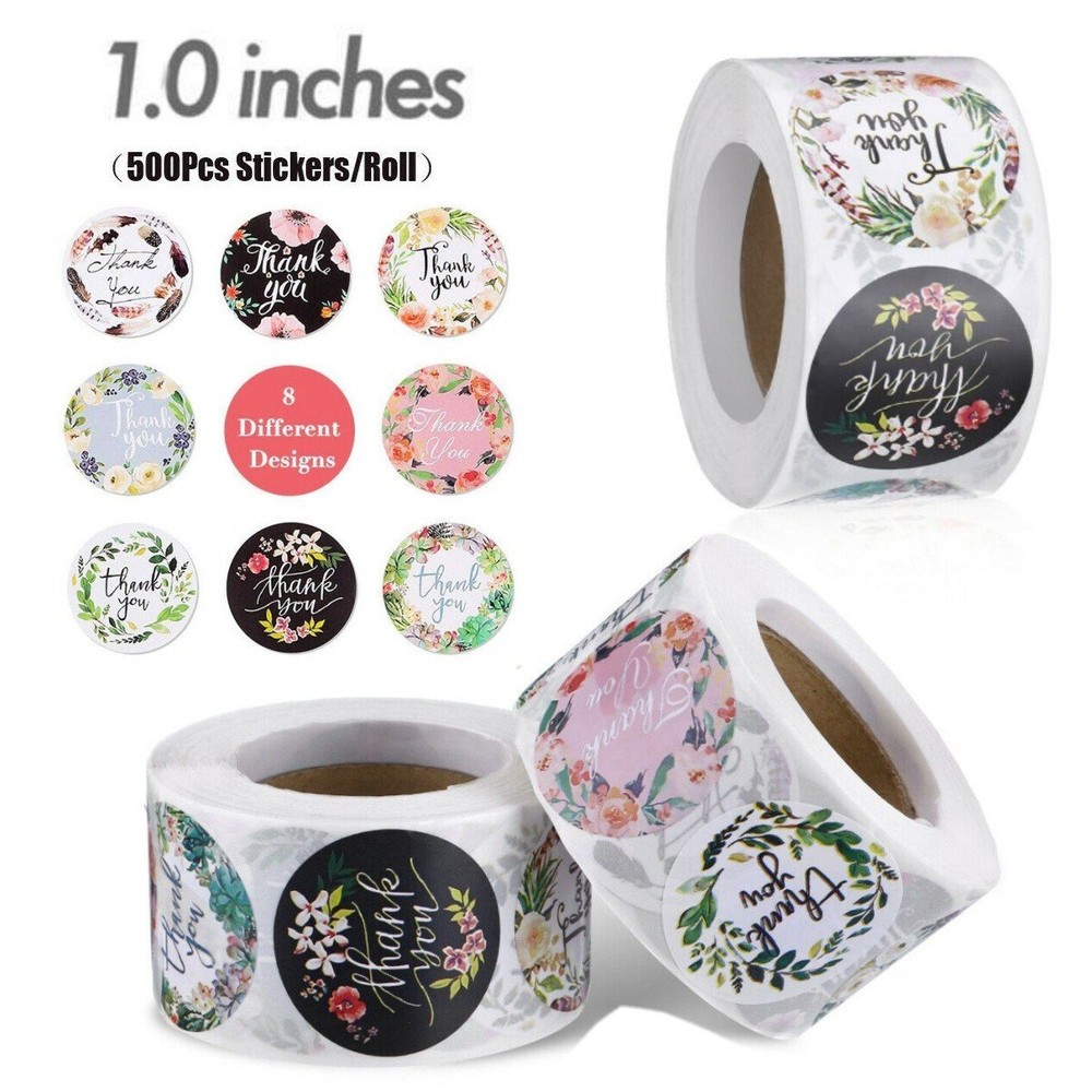 500/1000/4000 Pcs 1 inch Assorted Floral Thank You Stickers Round Sealing Labels