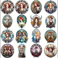 10pcs Astrology Zodiac Constellation Stained Glass Window Stickers- DIY