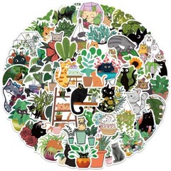25 Cat Plants Green Cute Aesthetic Kawaii Decal Sticker