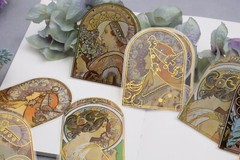 Mucha PET stickers | 10pcs PET Stickers Mucha vintage style pattern woman myster