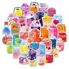 50pcs Drinks Sticker,Boba Juice Strawberry Peach Ice Cream Milk Beverage, 140