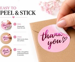 500 Pcs Thank You Stickers – 1.5 Inch Pink Round Labels with Purple Foil Scri…