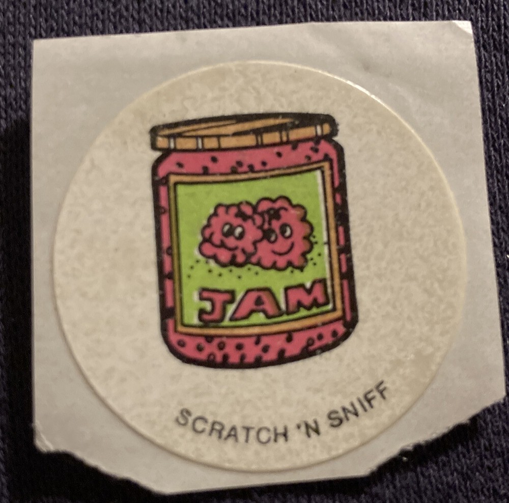 Vintage 1980’s 1.5” circle scratch n sniff Jam sticker