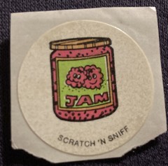 Vintage 1980’s 1.5” circle scratch n sniff Jam sticker