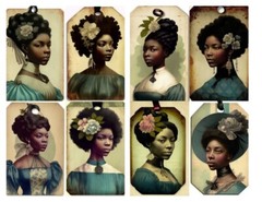 16 Pcs African American Beauties Tags Junk Journals Scrapbook Usa