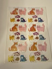 VINTAGE SANDYLION RARE Large sheet of Mother of Pearl / OPAL Cat KITTEN Stickers