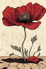 POSTCARD Red Poppy In Desert Scrapbook Card Topper Crafts Junk Journal Art Card