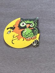 Halloween Dennison Owl & Moon Used Gummed Seal 1950s