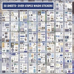 RISYPISY Pre-Cut Vintage Ephemera Washi Scrapbook Sticker Book for Blue