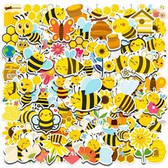 100pcs Bee Theme Waterproof Vinyl Stickers Bumble Bee Decor & Party Favors G…