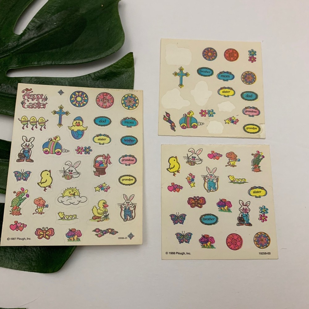Vintage 80s Plough Inc Stickers Lot Easter Theme Eggs Chicks Bunny Floral Pastel
