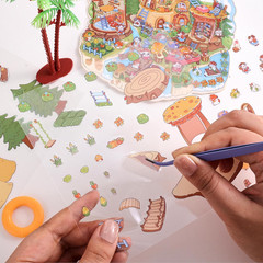 4 Sets DIY 3D House Scene Stickers – Forest, Deep Sea, Paradise Garden, Island
