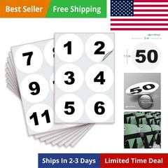 White Consecutive Number Stickers – 1 to 50, 3-inch, 1 set – Vinyl Self Adhes…