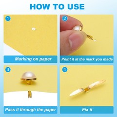 100 Pcs Brads Paper Fasteners Mini Metal Pearl Fastener, Gold Tone, 0.7″x0.5″
