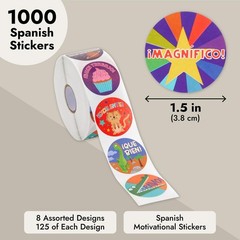 1200 Pcs 1.5 Inch Round Spanish Reward Stickers Roll for Kids Students Teachers