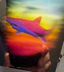1992 HOLOGRAPHIC SHARK STICKER with DIVER IN BACKGROUND-GREAT DEPTH-GREAT COLORS