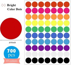 700 PCS 3/4 Inch Color Coding Dot Stickers – 10 Vibrant Colors for Kids & Office