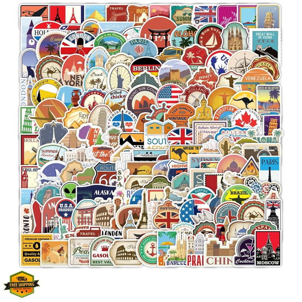 200Pcs World Travel Stickers Pack, Vacation Sticker Famous City Landmark Wate…