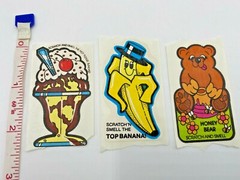 VINTAGE 1980’S SCRATCH SNIFF MELLO SMELLO & 3M – LARGE STICKERS ON ORIGINAL BACK