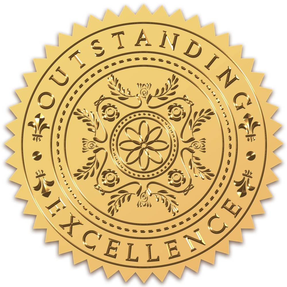 Embossed Gold Seals, 2 Inch, 100pcs, Diploma Stickers, Awards, Gold