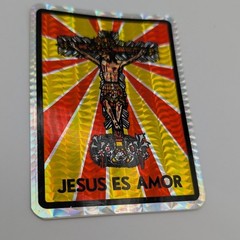 Vintage Holographic Religious Sticker Crucifix Jesus Es Amor 3×4 – Jesus is Love