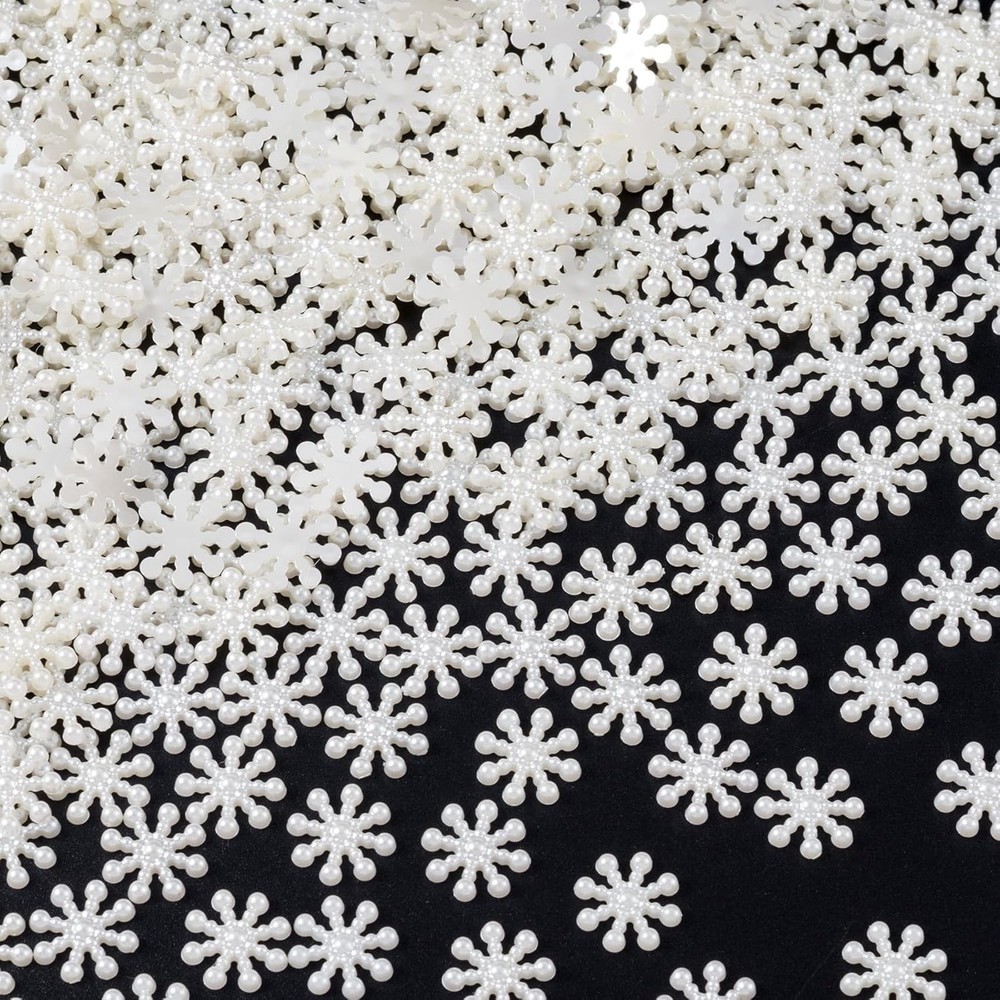 100 Pcs Tiny Glitter Christmas Snowflakes ABS Pearl-like Snowflake White Garland