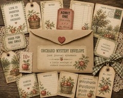 Mystery Junk Journal Ephemera Envelope Vintage Scraps, Tags, Tickets, Orchard