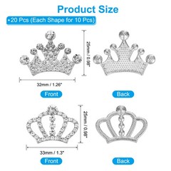 20Pcs Crown Charms, 1.3″ x 0.98″ Metal Rhinestone Crown, Silver