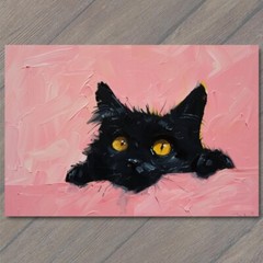 STICKER Black Cat Yellow Eyes Pink Pet Background Painting Cute Fun Feline