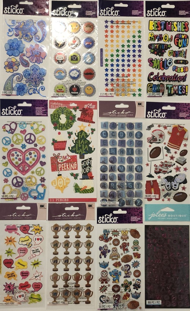 Lot Of 12 STICKO & JOLEE’S BOUTIQUE Scrapbooking Stickers MIXED ASSORTMENT