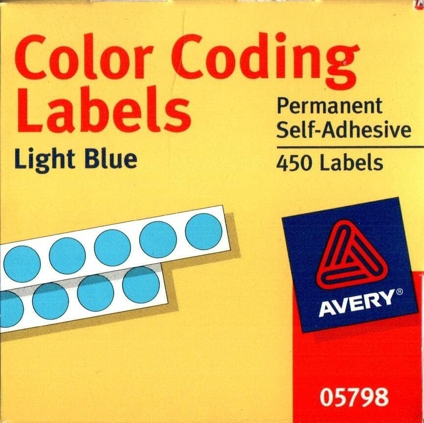 Avery Color Coding Labels 1/4 In. Permanent, Round, Light Blue, 450 Count
