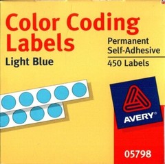 Avery Color Coding Labels 1/4 In. Permanent, Round, Light Blue, 450 Count