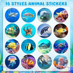 1200Pcs Round Ocean Stickers Roll – 16 Fun Designs for Scrapbooking & Crafts