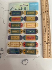 Daisy Hill Dimensional Travel Word Tags 14PC Relax Tour Laugh Drive Scrapbooking