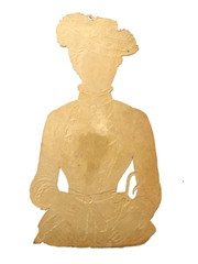 Gorgeous Large Die Cur of 1800’s Woman w/ Lovely Feather Hat *