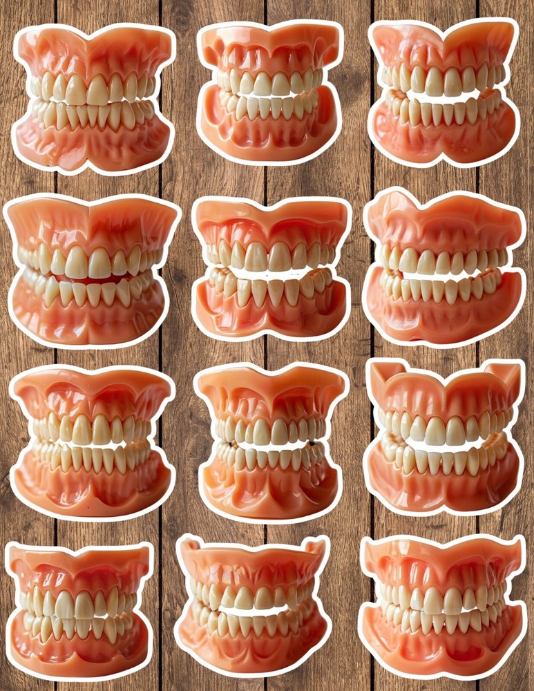 Dentures Fake Teeth Die Cut Vinyl Stickers Set Scrapbooking Laptop WaterBottle