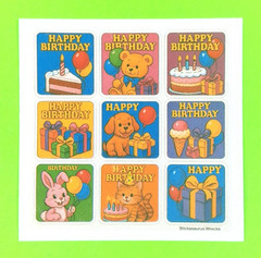 Happy Birthday Presents Cat Rabbit Dog Teddy Bear Cake Mini Sticker Sheet
