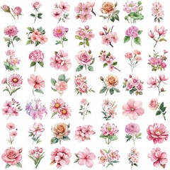 50PCS Pink Flower Stickers Aesthetic PET Transparent Pinkflower