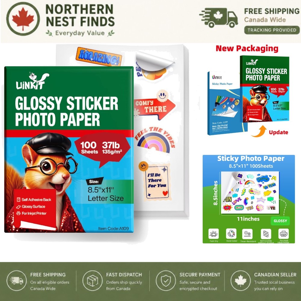 100 Sheets Printable Glossy Sticker Paper – Self-Adhesive for Crafting Needs